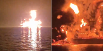 Navios s&atilde;o engolidos por chamas ap&oacute;s explos&otilde;es no Iraque  Foto: Reprodu&ccedil;&atilde;o/X @SaadoonMustafa