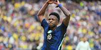 O atacante Vinícius Jr na derrota da Seleção Brasileira no amistoso contra França, por 2 a 1, na última quinta-feira, 26  Foto: Michael Owens/Getty Images
