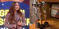 Grazi Massafera mostra trof&eacute;us que venceu no Melhores do Ano (Reprodu&ccedil;&atilde;o/TV Globo/Instagram)  Foto: Contigo