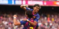 Lamine Yamal foi um dos grandes destaques da vit&oacute;ria do Barcelona sobre o Espanyol&nbsp; (Photo by David Ramos/Getty Images)  Foto: Jogada10