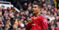 Casemiro (Manchester United) celebrando seu gol contra o Aston Villa, no dia 15.03.2026. Foto: Sportimage / Alamy