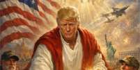Trump compartilhou imagem feita com intelig&ecirc;ncia artificial em que aparece com vestes que lembram Jesus Cristo, aben&ccedil;oando um homem  Foto: Reprodu&ccedil;&atilde;o/Truth Social