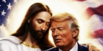 O presidente dos Estados Unidos, Donald Trump, publicou uma imagem em que aparece abra&ccedil;ado com Jesus Cristo, em meio &agrave; rixa com o Papa Le&atilde;o XIV  Foto: Reprodu&ccedil;&atilde;o/Truth Social