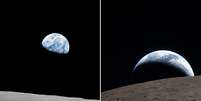&Agrave; esquerda, a foto tirada pela miss&atilde;o Apollo 8. &Agrave; direita, a imagem fotografada pela Artemis 2  Foto: NASA / BBC News Brasil