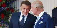Emmanuel Macron durante visita ao rei Charles III  Foto: ANSA / Ansa - Brasil
