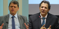 Tarcísio de Freitas (Republicanos) lidera as intenções de voto para o governo do Estado tanto no primeiro quanto no segundo turno Foto: Montagem: Marcello Casal Jr. e Valter Campanato/Agência Brasil