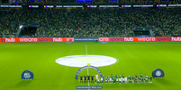 Santos atrasa em chegada a estádio e gera cena inusitada no início do clássico contra o Palmeiras  Foto: Reprodução/Premiere