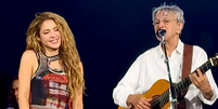 Shakira e Caetano Veloso em ensaio na Praia de Copacabana  Foto: Reprodução/Instagram