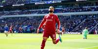Mohamed Salah (Liverpool) celebrando seu gol contra o Everton, no dia 19.04.2026 Foto: PA Images / Alamy