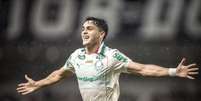 Ramon Sosa (Palmeiras) celebrando seu gol contra o Remo, no dia 10.05.2026. Foto: Associated Press / Alamy