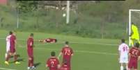 Jogador do Real Sireti ca&iacute;do na linha de fundo fez um gol contra bizarro para o Oguzsport, na Mold&aacute;via &ndash; Reprodu&ccedil;&atilde;o de v&iacute;deo  Foto: Jogada10