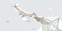 Mapa mostra a rede de cabos que passam pelo Estreito de Ormuz (imagem ilustrativa).  Foto: © submarinecablemap.com / RFI
