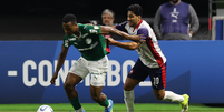 O jogador Jhon Arias, da SE Palmeiras, disputa bola com o jogador do C Cerro Porte&ntilde;o, durante partida v&aacute;lida pela fase de grupos, da Conmebol Libertadores, na arena Allianz Parque -   Foto: Cesar Greco/Palmeiras/by Canon / Esporte News Mundo