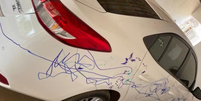 Crian&ccedil;a risca carro do pai com caneta permanente, em Alagoas Foto: Reprodu&ccedil;&atilde;o/Crescer/Arquivo Pessoal/Larissa Santos Silva