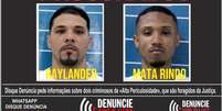 Emanuel dos Santos Carvalho, o &lsquo;Mata Rindo&rsquo;, e Raylander Machado dos Santos, conhecido como &lsquo;Raylander do Andara&iacute;&rsquo;, s&atilde;o considerados foragidos do sistema prisional.  Foto: Reprodu&ccedil;&atilde;o/Instagram