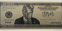Projeto de c&eacute;dula de US$ 250 com o rosto de Trump obtida pelo jornal  Foto: Reprodu&ccedil;&atilde;o/The Washington Post