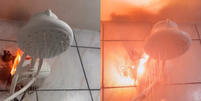 Chuveiro el&eacute;trico pega fogo em v&iacute;deo viral Foto: Reprodu&ccedil;&atilde;o/Instagram