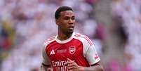O zagueiro Gabriel Magalh&atilde;es, do Arsenal.  Foto: Marc Atkins/Getty Images