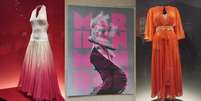&Agrave; esquerda, vestido rosa usado por Marilyn no filme 'Ador&aacute;vel Pecadora' (1960); no centro, o cartaz da exposi&ccedil;&atilde;o; ao lado, traje que a atriz vestiu para fotos dos est&uacute;dios Fox no in&iacute;cio da d&eacute;cada de 1950  Foto: Sala de TV