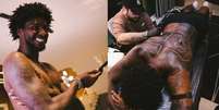 Hugo Souza fez uma tatuagem de le&atilde;o nas costas Foto: Reprodu&ccedil;&atilde;o/@_brunocostaphoto
