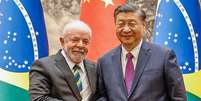 (Imagem de arquivo de 14/04/2023) O presidente Luiz In&aacute;cio Lula da Silva, e presidente da Rep&uacute;blica Popular da China, Xi Jinping, durante Cerim&ocirc;nia de Assinatura de Atos em Pequim, China.  Foto: Ricardo Stuckert/PR
