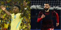 Vin&iacute;cius Jr, do Brasil, e Mohamed Salah, do Egito  Foto: Estad&atilde;o Conte&uacute;do e Getty Images