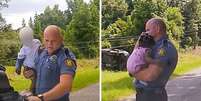 Agente policial segura crianças após carro capotar  Foto: Reprodução | Polícia do Arkansas