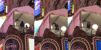 Renata Vasconcellos d&aacute; 'tchau' e manda beijos para f&atilde;s que gritaram seu nome na Times Square  Foto: Reprodu&ccedil;&atilde;o/@jamilelanjoni
