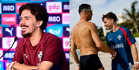 Jogadores de Portugal com pulseira branca em homenagem a Diogo Jota  Foto: Reprodu&ccedil;&atilde;o/Instagram