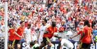 Romelu Lukaku comemora seu primeiro gol pela B&eacute;lgica contra o Egito na Copa  Foto: Alex Grimm/Getty Images