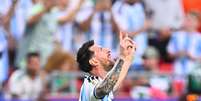 Messi comemora o primeiro gol da Argentina contra a Arg&eacute;lia.  Foto: Tom Weller/picture alliance via Getty Images