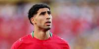 O jogador de futebol marroquino Achraf Hakimi durante a partida da Copa do Mundo 2026 contra o Brasil, em 13 de junho de 2026.  Foto: © Reuters/Caean Couto / RFI