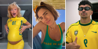 Malu Borges, Carolina Dieckmann e J&uacute;lio Cocielo entram no clima do jogo do Brasil  Foto: Reprodu&ccedil;&atilde;o/Redes Sociais