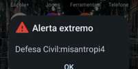 Imagem do alerta recebido pela popula&ccedil;&atilde;o  Foto: Reprodu&ccedil;&atilde;o | X