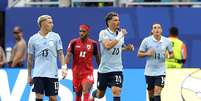 Uruguai comemora gol contra Cabo Verde  Foto: Michael Regan - FIFA/FIFA via Getty Images