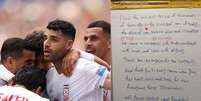 Após empate, Irã deixa carta em vestiário da Copa e pede por paz entre as nações  Foto: Stu Forster/Getty Images/Divulgação Federação Iraniana de Futebol