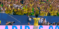 Vini Jr comemora gol contra a Escócia na Copa do Mundo  Foto: Reprodução/YouTube/CazéTV