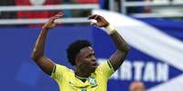 Vini Jr. comemora gol na vitória sobre a Escócia pela Copa do Mundo.  Foto: Werther Santana/Estadao / Estadão