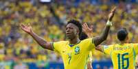 Vini Jr. comemora gol pela Sele&ccedil;&atilde;o Brasileira  Foto: GILSON MELO / Ag&ecirc;ncia F8/Estad&atilde;o Conte&uacute;do
