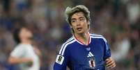 Junya Ito (Japão) celebrando seu gol contra contra a Tunísia, no dia 20.06.2026.  Foto: Associated Press / Alamy