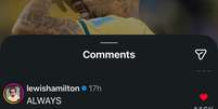 Hamilton comenta em post de Neymar ap&oacute;s craque voltar a vestir a camisa do Brasil.  Foto: Reprodu&ccedil;&atilde;o/ Redes Sociais