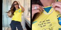 Bruna Biancardi usa camisa da Sele&ccedil;&atilde;o com declara&ccedil;&atilde;o de Neymar  Foto: Reprodu&ccedil;&atilde;o/Instagram