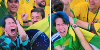 Torcedor japonês é 'engolido' por torcida da Seleção  Foto: Reprodução