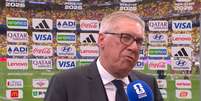 Carlo Ancelotti em entrevista ao CazéTV após a dramática classificação contra o Japão  Foto: Reprodução/CazéTV