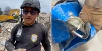 Policial foi filmado segurando sacola com d&oacute;lares de v&iacute;timas de terremotos na Venezuela  Foto: Reprodu&ccedil;&atilde;o/X