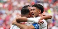 Foto: Kevin C. Cox / Getty Images - Legenda: Marrocos celebra mais uma vez nas quartas / Jogada10