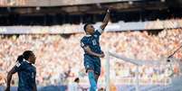 Mbappé comemora gol contra o Paraguai  Foto: MARCELO MACHADO DE MELO/FOTOARENA/ESTADÃO CONTEÚDO