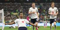 Jude Bellingham comemora gol da Inglaterra  Foto: Julian Finney - FIFA / Getty Images