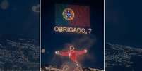 Reprodu&ccedil;&atilde;o de v&iacute;deo - Legenda: V&iacute;deo gerado por IA simula homenagem a Cristiano Ronaldo feita por drones Foto: Jogada10