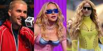Justin Bieber, Madonna, Shakira e BTS farão o primeiro show do intervalo da história da final da Copa do Mundo  Foto: Reprodução: Bruce Bennett/Getty Images/ XNY/Star Max/GC Images/Ryan Pierse - FIFA / Bons Fluidos